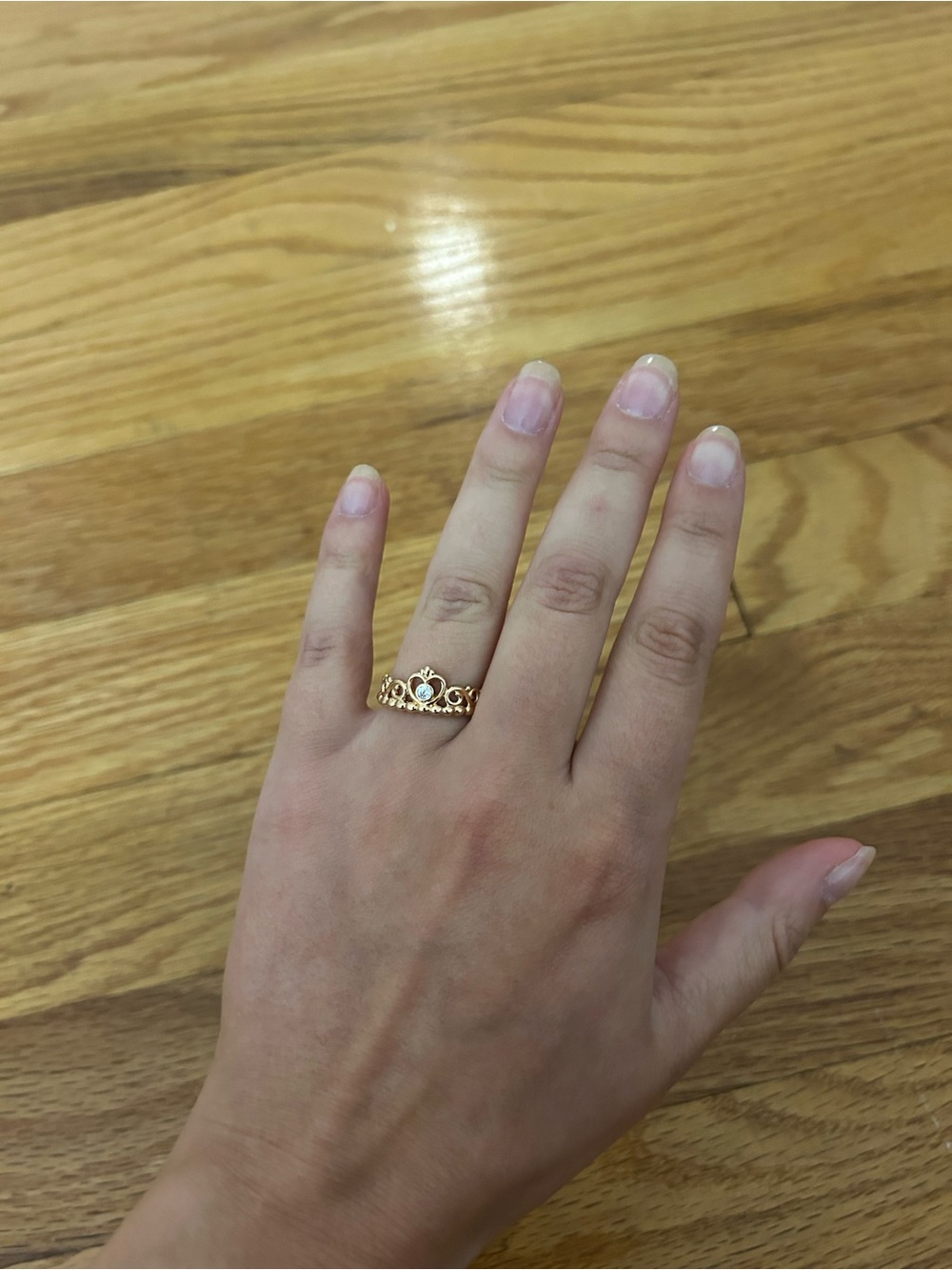 Pandora Gold Heart Crown Ring with Clear Stone